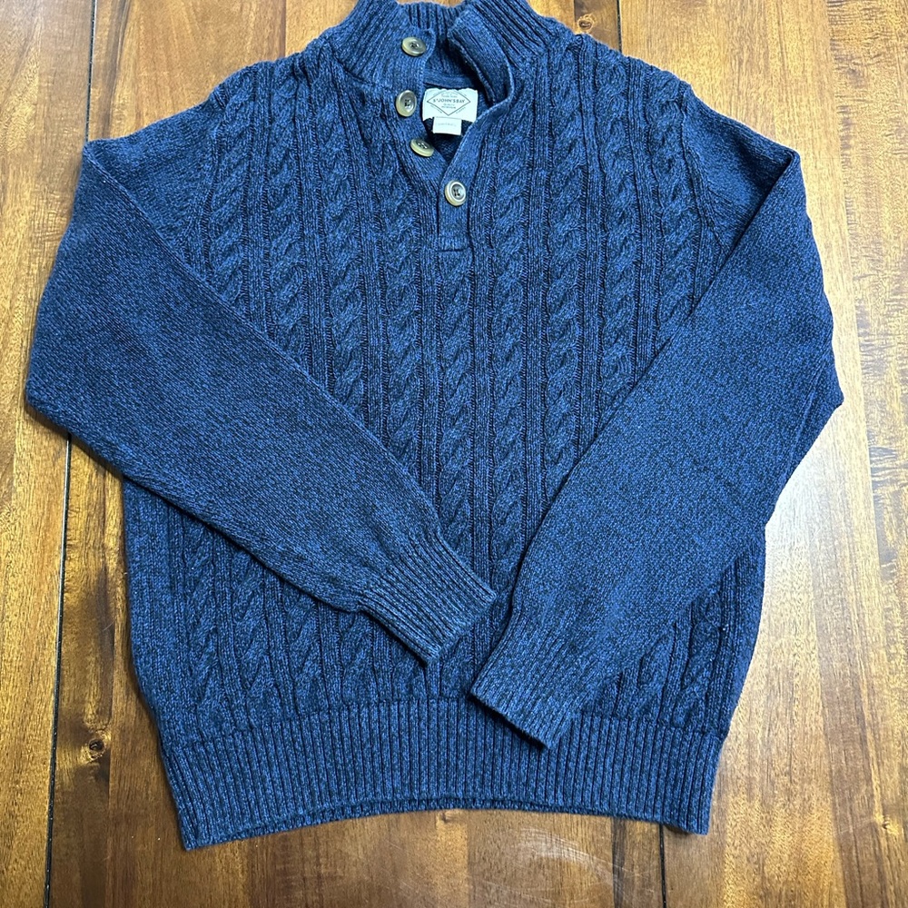 St. John’s Bay Men’s Cable Knit Button Mock Neck Sweater – Blue | Medium
